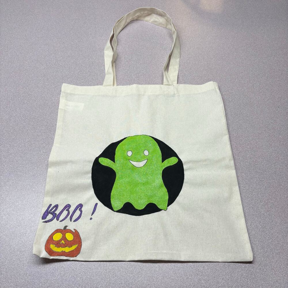 Green Ghost Hand Painted Halloween Trick or Treat Bag
